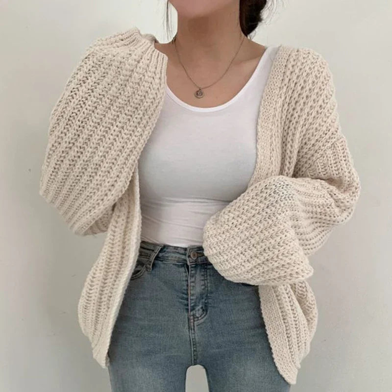 Oversized Knit Cardigan with Lantern Sleeves – Cozy Open-Front Design 5