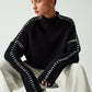 Oversized Mock Neck Sweater with Contrast Whipstitching – Cozy Rib-Knit Fabric for Effortless Layering 5