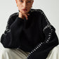 Oversized Mock Neck Sweater with Contrast Whipstitching – Cozy Rib-Knit Fabric for Effortless Layering 6