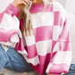 Oversized Women's Checkerboard Sweater with Ribbed Trims – Cozy Two-Tone Knit for Comfortable Layering 0