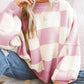 Oversized Women's Checkerboard Sweater with Ribbed Trims – Cozy Two-Tone Knit for Comfortable Layering 11