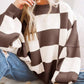 Oversized Women's Checkerboard Sweater with Ribbed Trims – Cozy Two-Tone Knit for Comfortable Layering 13
