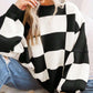 Oversized Women's Checkerboard Sweater with Ribbed Trims – Cozy Two-Tone Knit for Comfortable Layering 14