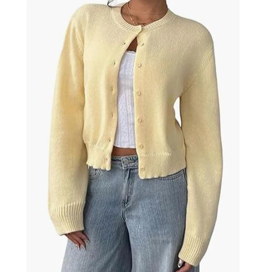Pastel Yellow Women's Classic Cardigan Sweater with Button Closure and Ribbed Trims – Versatile Layering Piece for All Seasons 7