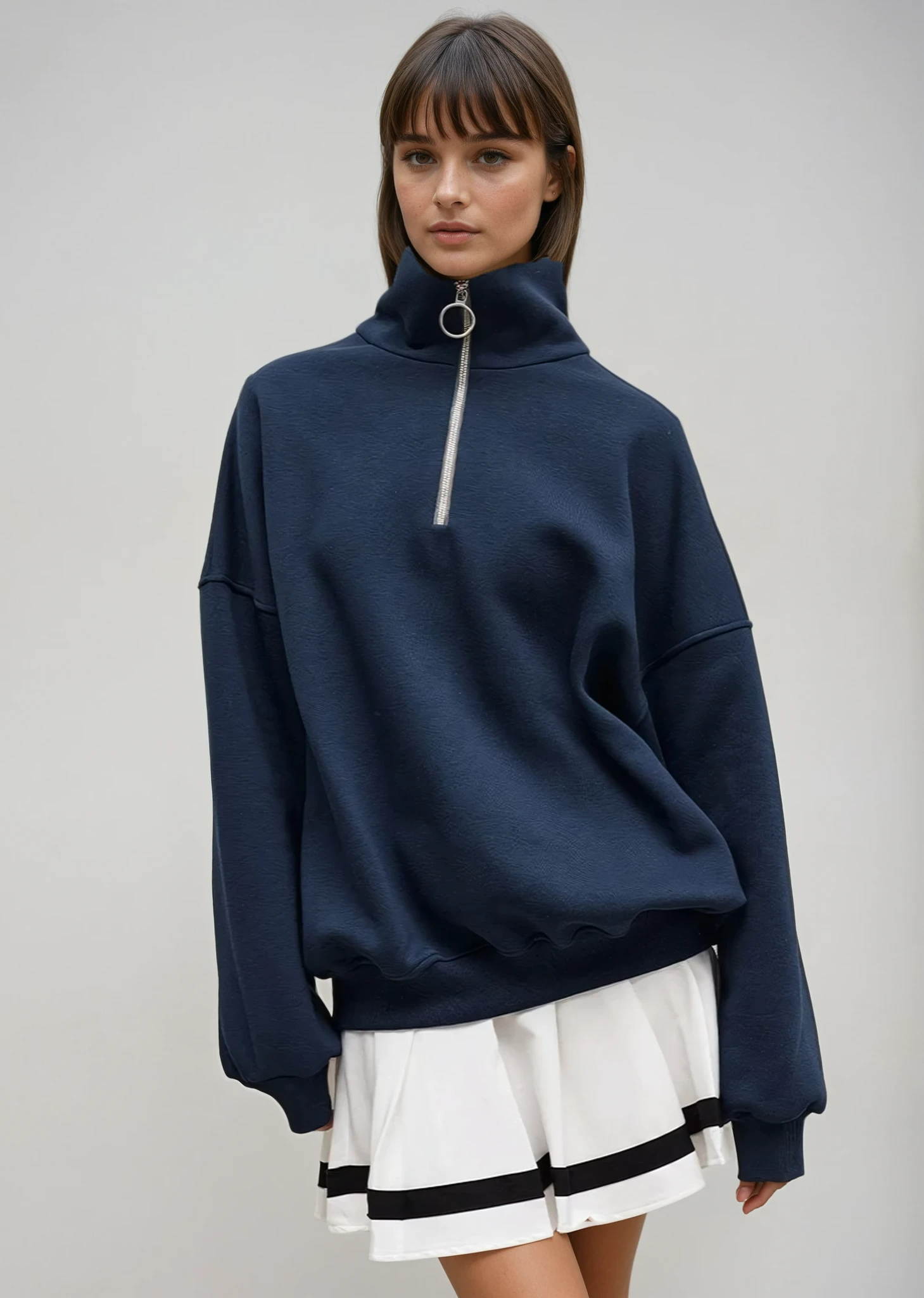 Relaxed Fit Half-Zip Sweater for Men and Women – Oversized Casual Pullover with Dropped Shoulders and Soft Blend Material 0