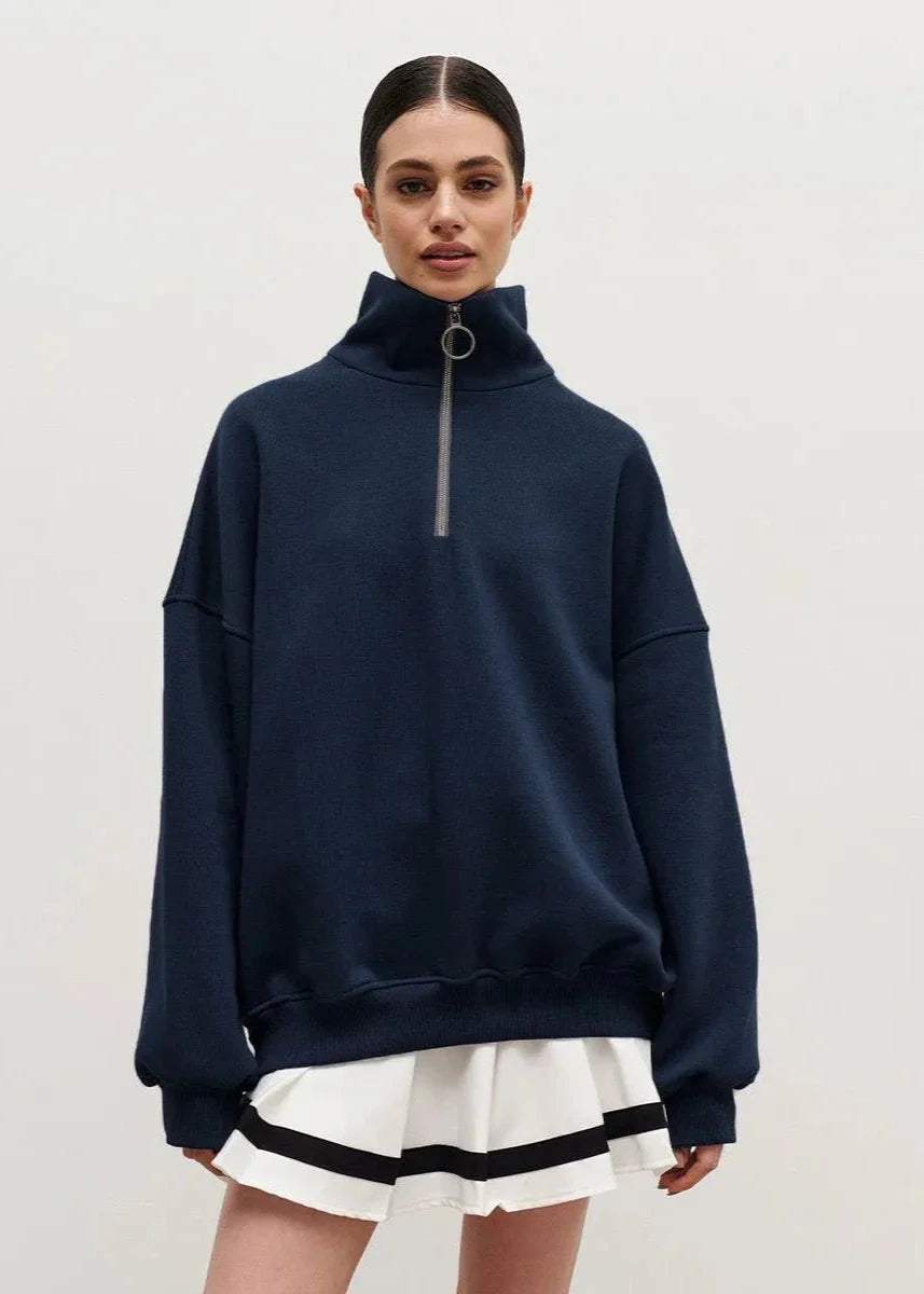 Relaxed Fit Half-Zip Sweater for Men and Women – Oversized Casual Pullover with Dropped Shoulders and Soft Blend Material 3