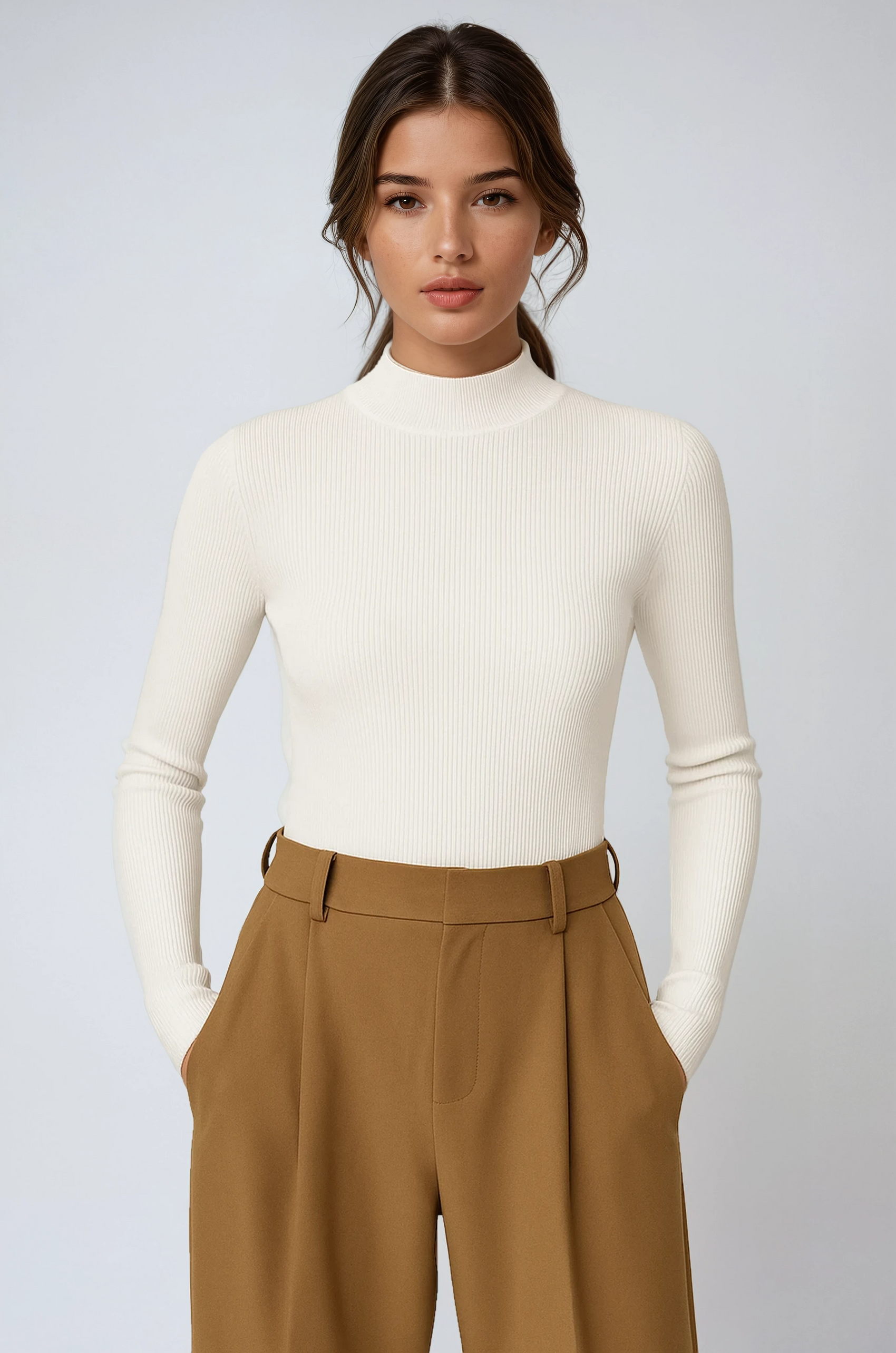 Ribbed High Neck Top for Everyday Elegance – Soft Stretch Knit 0