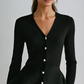 Ribbed Knit Peplum Top with Metallic Buttons for Women – Elegant Going Out Top, Flattering Silhouette, Comfortable Fit 0