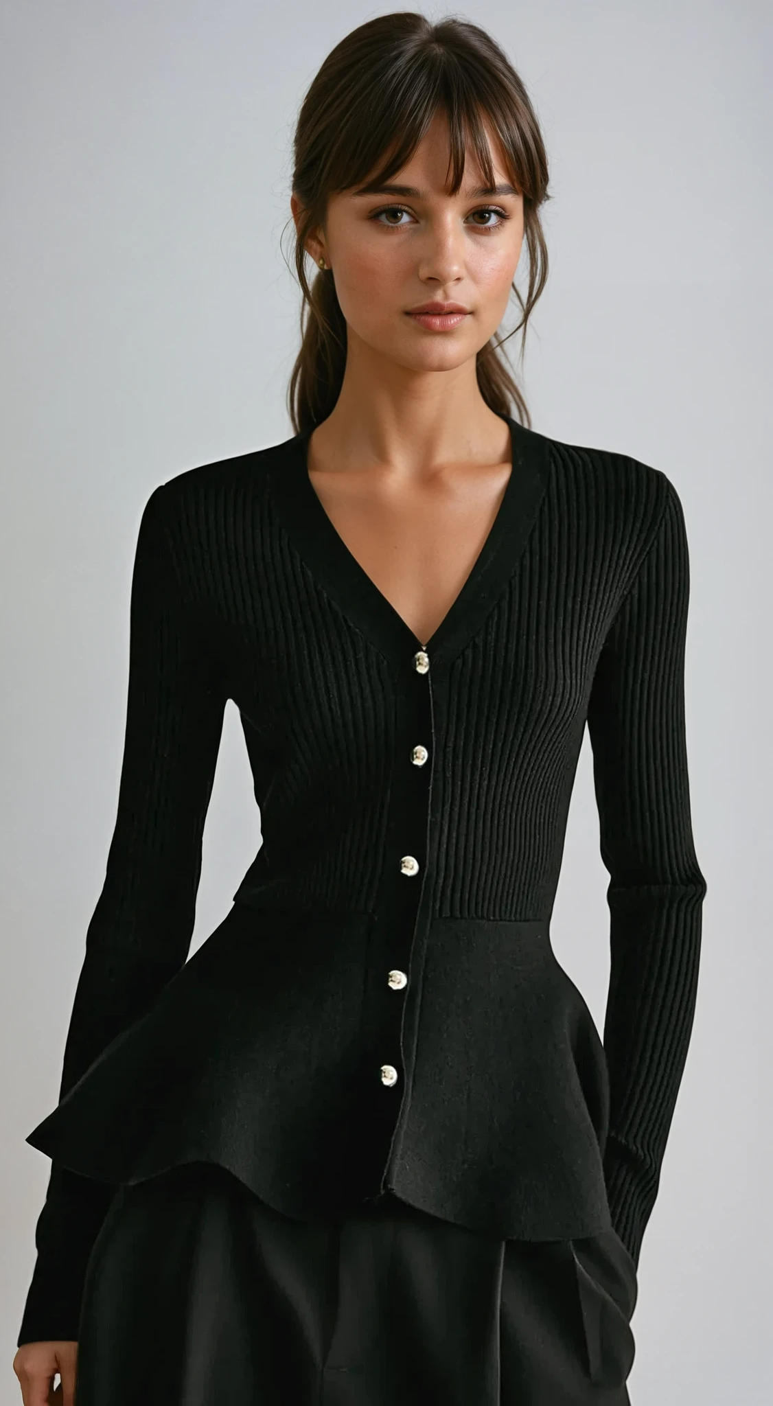 Ribbed Knit Peplum Top with Metallic Buttons for Women – Elegant Going Out Top, Flattering Silhouette, Comfortable Fit 0