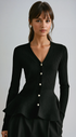 Ribbed Knit Peplum Top with Metallic Buttons for Women – Elegant Going Out Top, Flattering Silhouette, Comfortable Fit 0