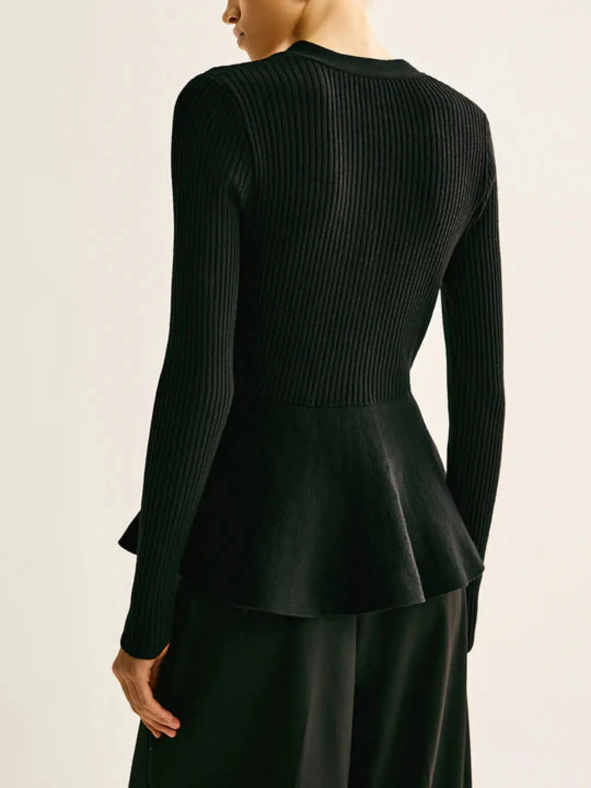 Ribbed Knit Peplum Top with Metallic Buttons for Women – Elegant Going Out Top, Flattering Silhouette, Comfortable Fit 2