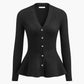 Ribbed Knit Peplum Top with Metallic Buttons for Women – Elegant Going Out Top, Flattering Silhouette, Comfortable Fit 4