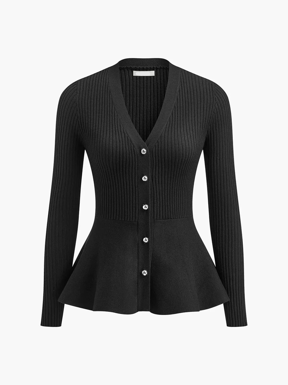 Ribbed Knit Peplum Top with Metallic Buttons for Women – Elegant Going Out Top, Flattering Silhouette, Comfortable Fit 4