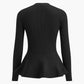 Ribbed Knit Peplum Top with Metallic Buttons for Women – Elegant Going Out Top, Flattering Silhouette, Comfortable Fit 5
