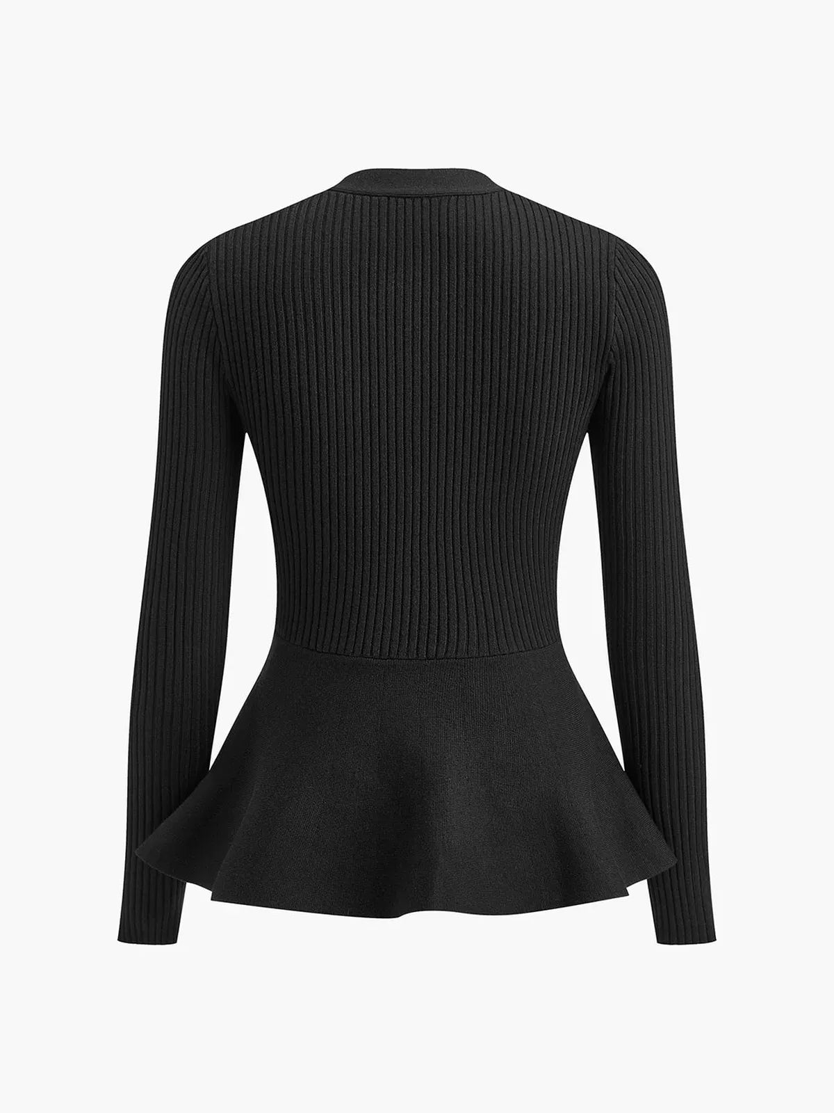 Ribbed Knit Peplum Top with Metallic Buttons for Women – Elegant Going Out Top, Flattering Silhouette, Comfortable Fit 5