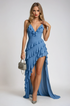 Ruched Blue Maxi Dress 0
