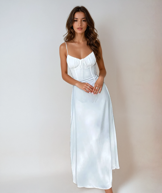 Sleeveless and Ruched Bodice Maxi Dress 1