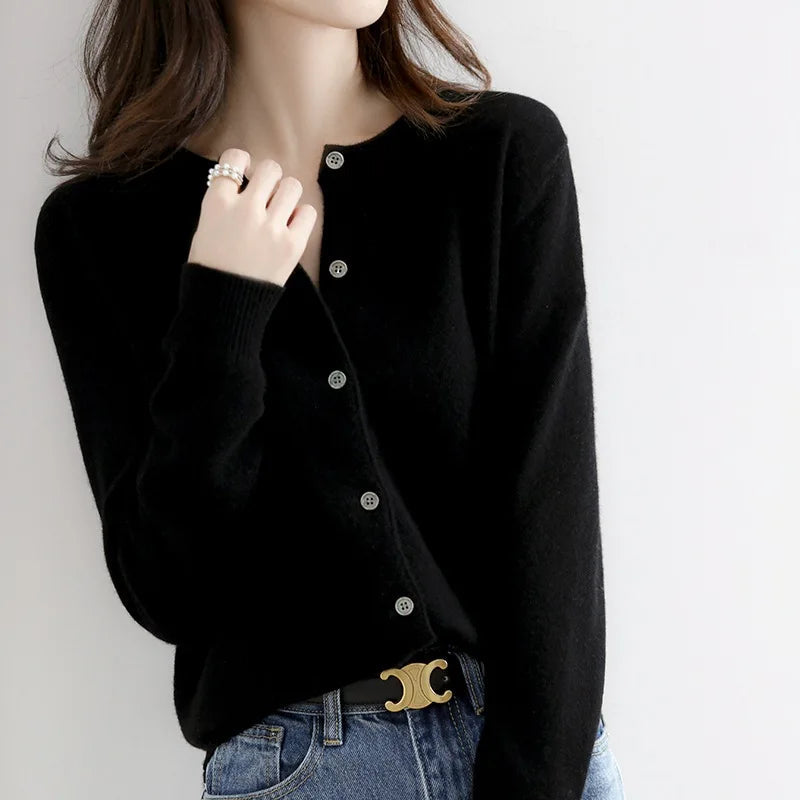 Soft Button Cardigan with Classic Round Neckline – Fitted Layering Essential 0