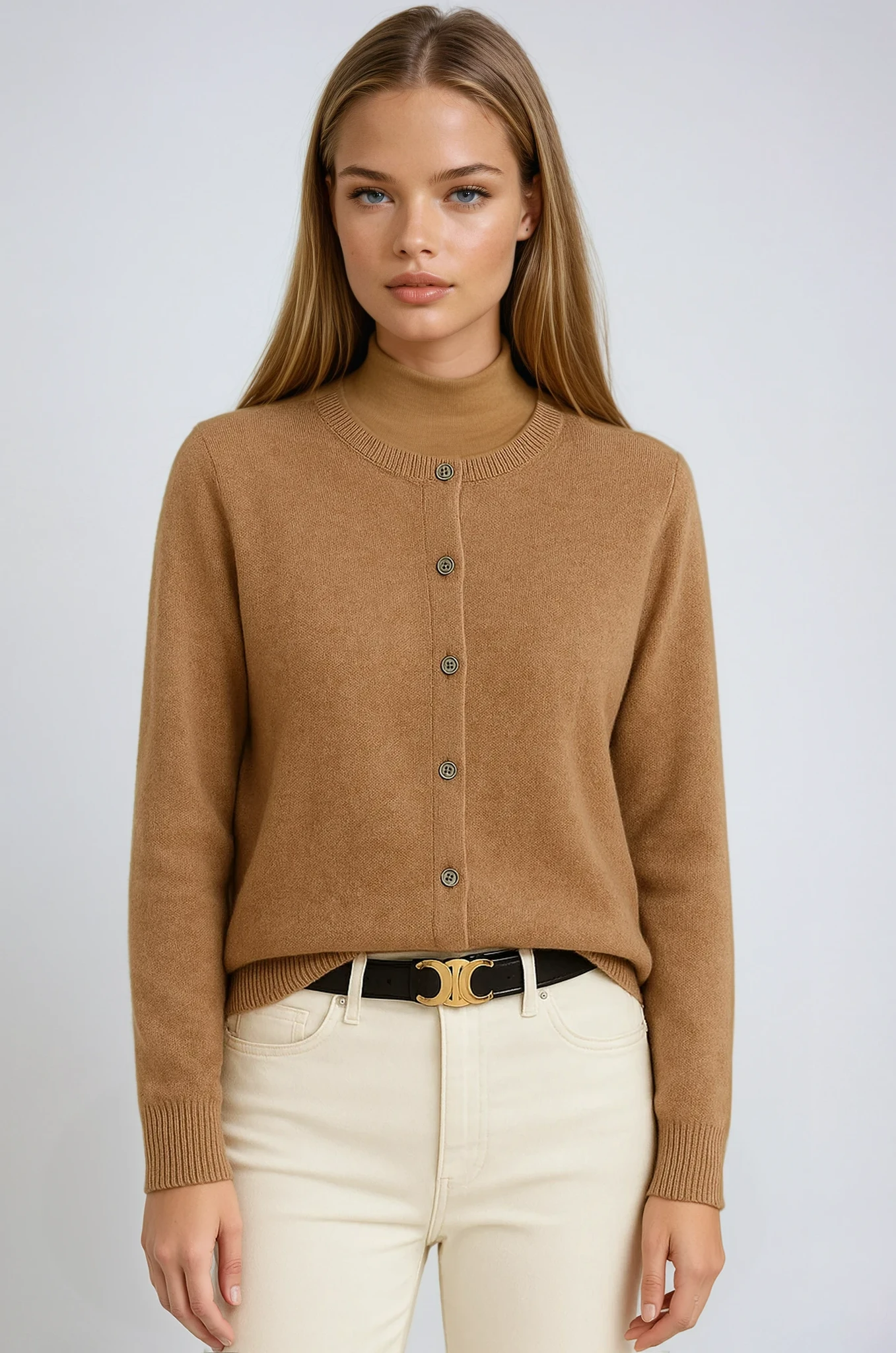 Soft Button Cardigan with Classic Round Neckline – Fitted Layering Essential 1