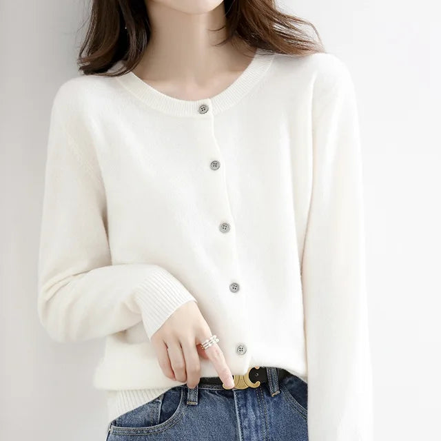 Soft Button Cardigan with Classic Round Neckline – Fitted Layering Essential 4