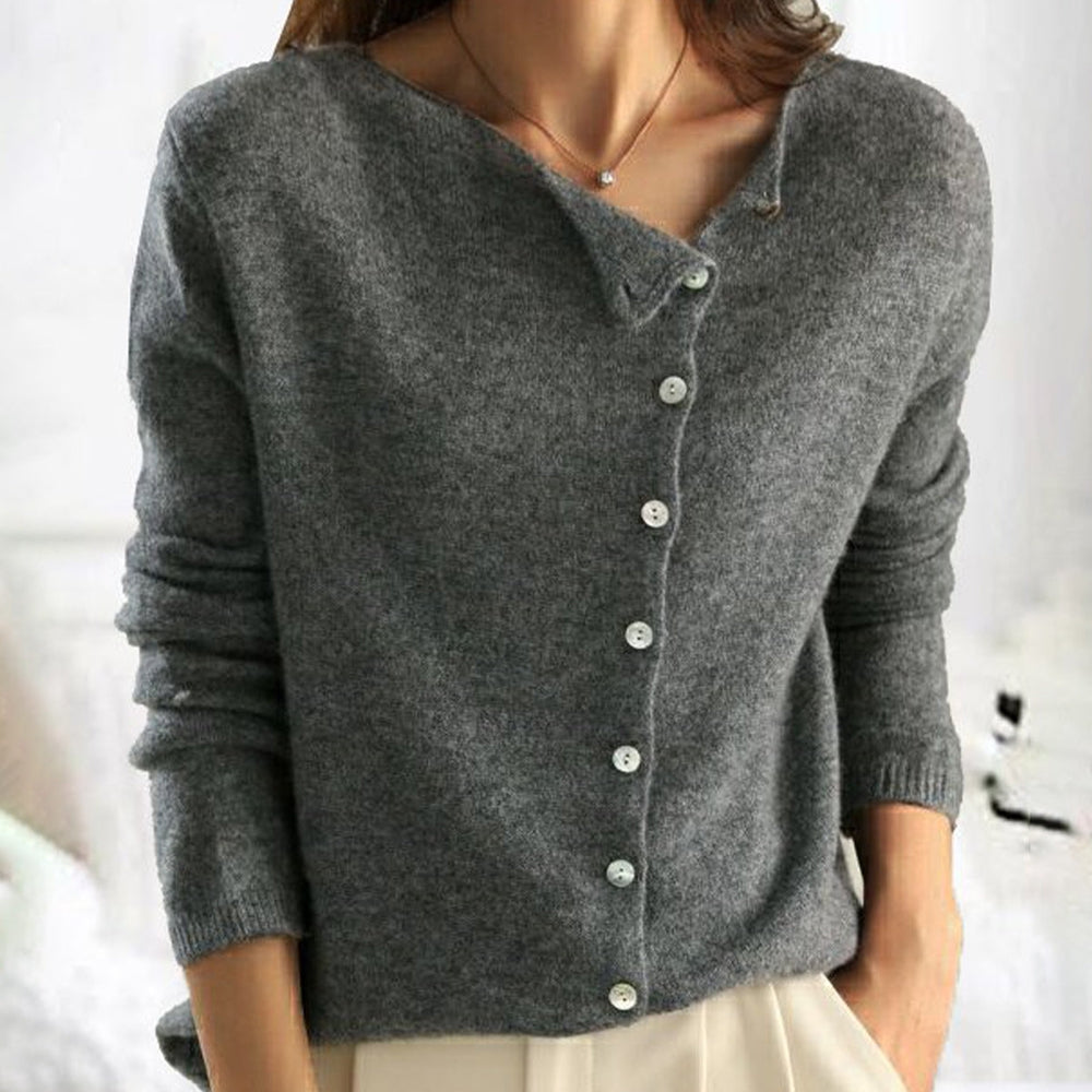 Soft Knit Women's Cardigan with Asymmetric Button-Down Design – Cozy Layering Piece in Relaxed Fit 0