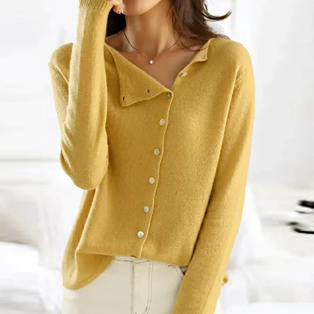 Soft Knit Women's Cardigan with Asymmetric Button-Down Design – Cozy Layering Piece in Relaxed Fit 2