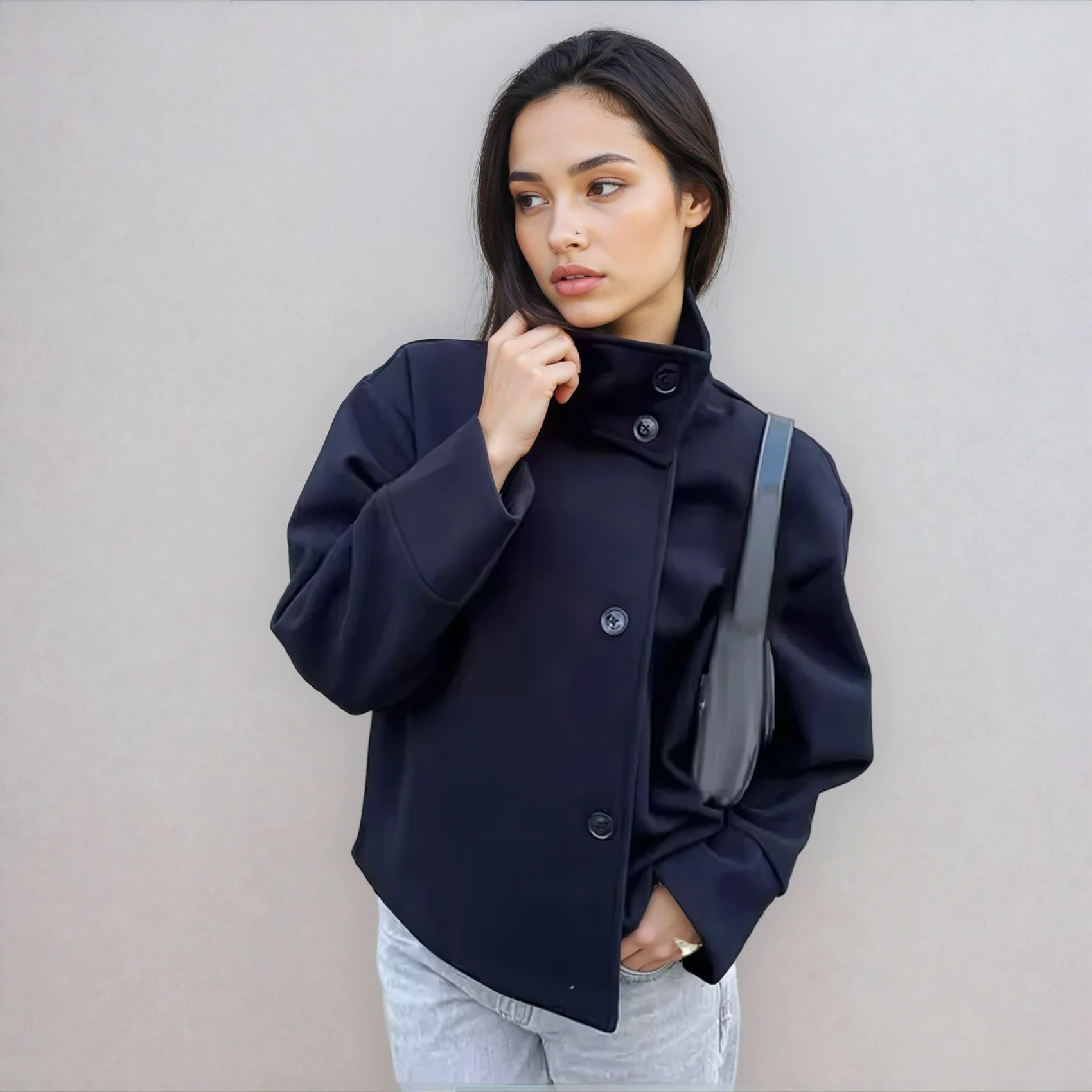 Stand Collar Women's Pea Coat 1