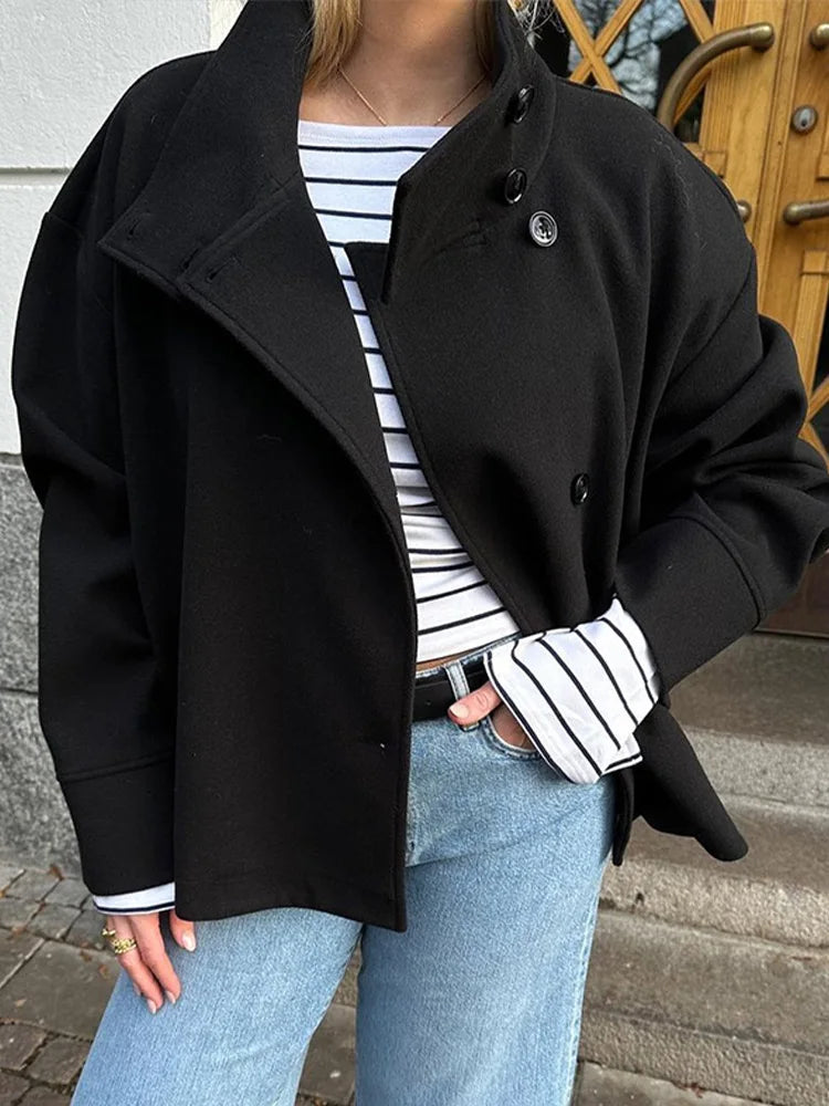 Stand Collar Women's Pea Coat 2
