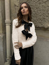 Womens Textured Cardigan with Velvet Bow Detail