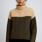 Two-Tone Chevron Turtleneck Sweater for Women – Soft Knit, Relaxed Fit, Funnel Neck, Cozy Winter Layering 0