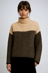 Two-Tone Chevron Turtleneck Sweater for Women – Soft Knit, Relaxed Fit, Funnel Neck, Cozy Winter Layering 0