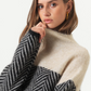 Two-Tone Chevron Turtleneck Sweater for Women – Soft Knit, Relaxed Fit, Funnel Neck, Cozy Winter Layering 2