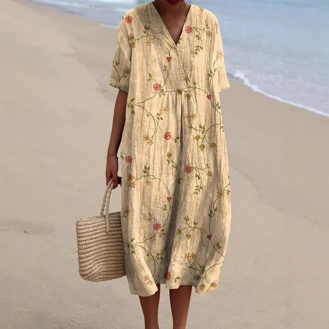 V-Neck Floral Summer Midi Dress 1