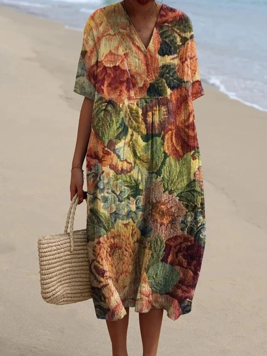 V-Neck Floral Summer Midi Dress 3