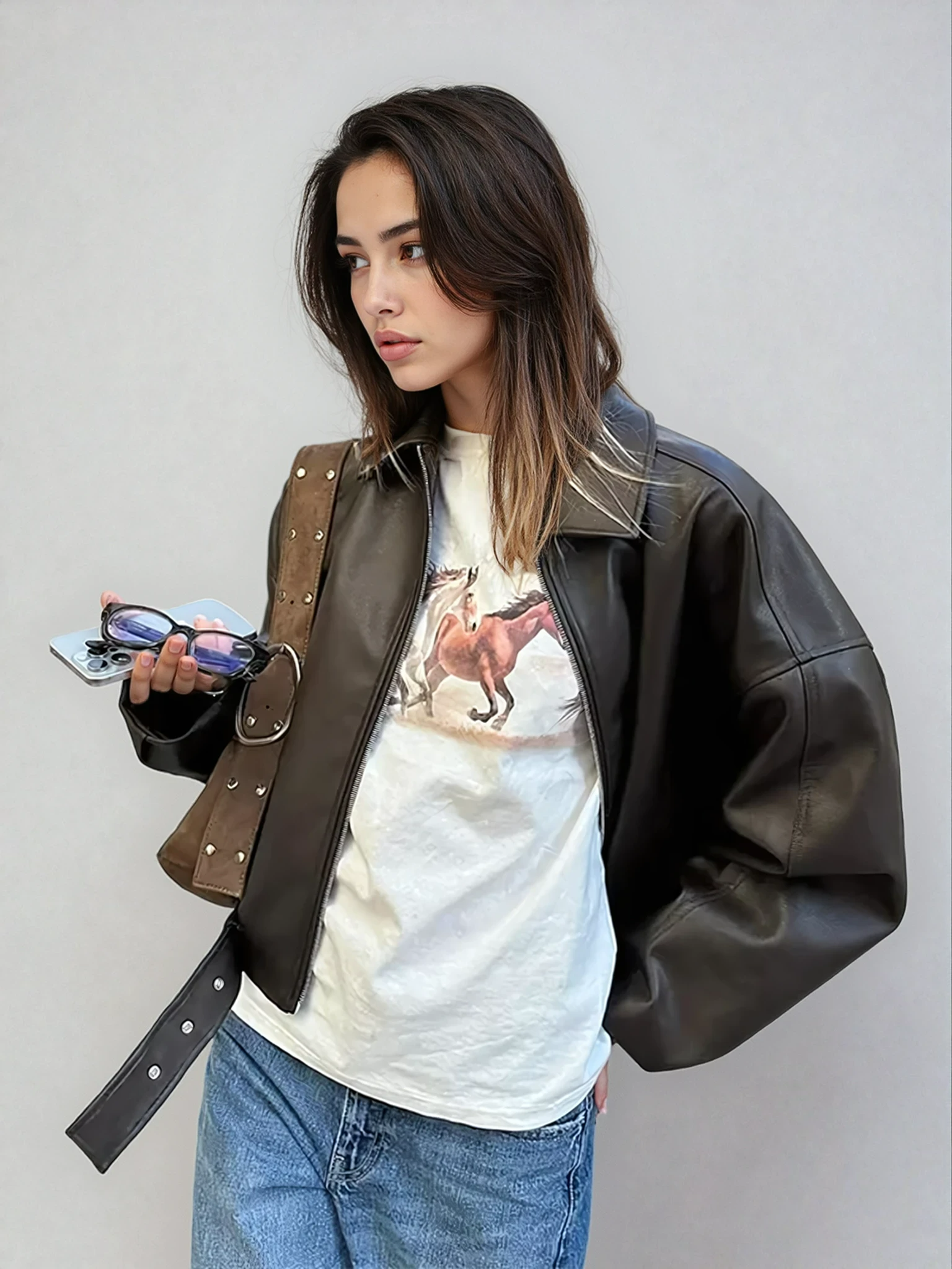 Vintage Faux Leather Bomber Jacket 1