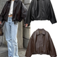 Vintage Faux Leather Bomber Jacket 2