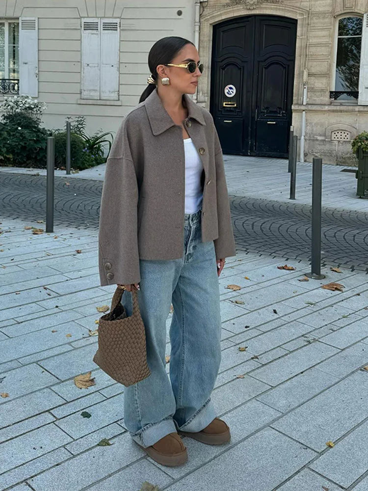 Women's Boxy Cropped Wool Coat Jacket 2