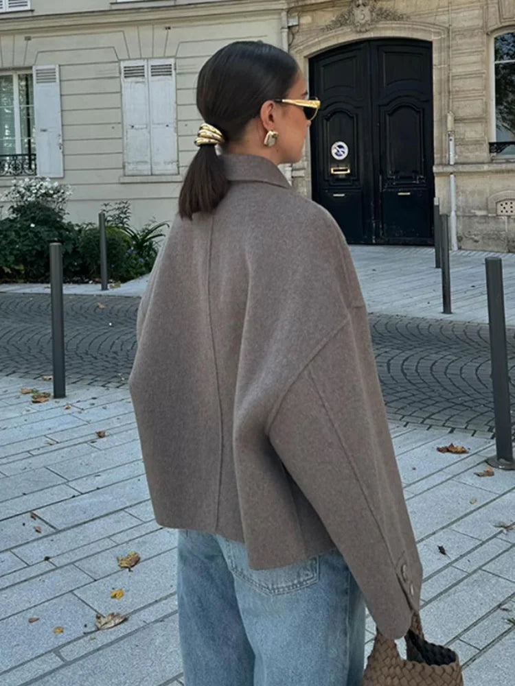 Women's Boxy Cropped Wool Coat Jacket 3