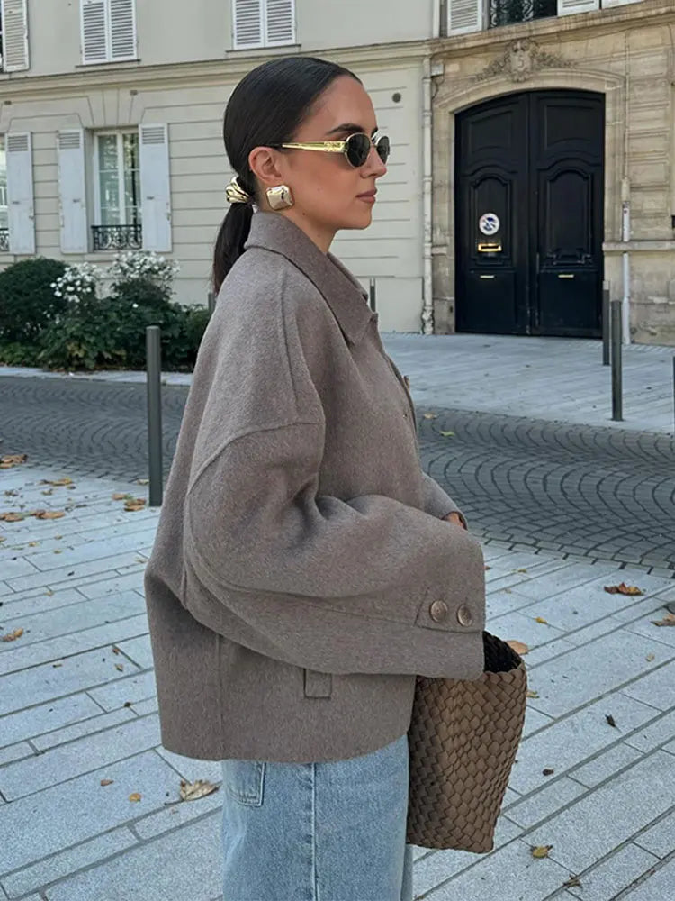 Women's Boxy Cropped Wool Coat Jacket 4