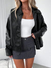 Women's Casual Black Faux Leather Jacket 0
