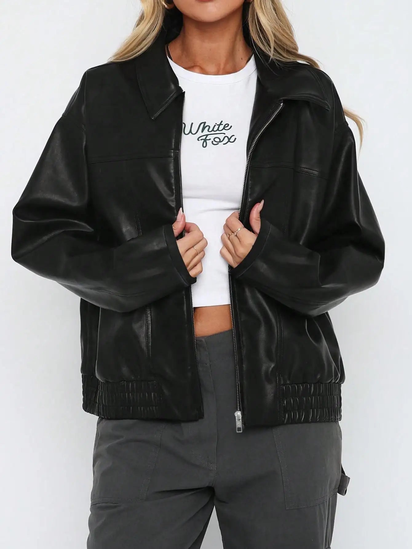 Women's Casual Black Faux Leather Jacket 3