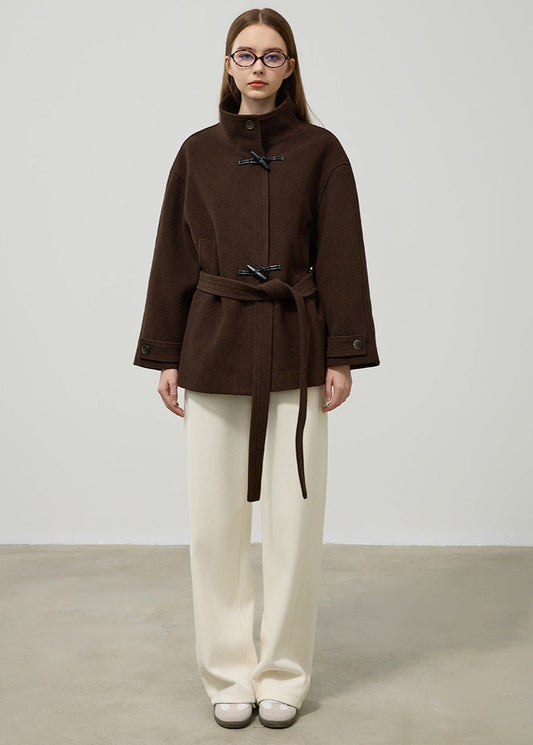 Women's Classic Wool Toggle Coat with Belted Waist 2