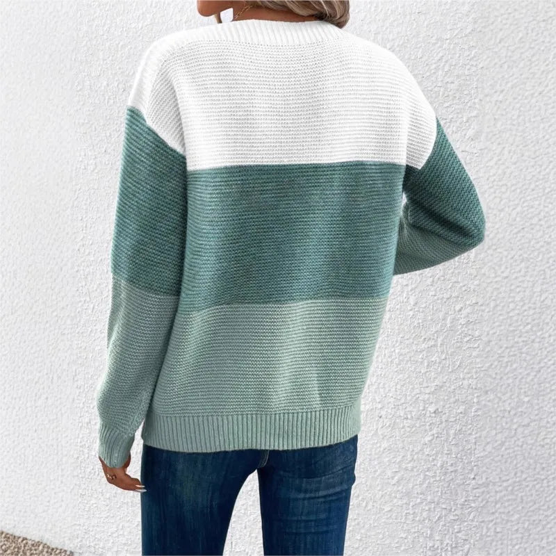 Women's Color-Block Knitted Sweater – Relaxed Fit, Cozy Patchwork Design, Soft Knitted Fabric, Available in Multiple Sizes 3