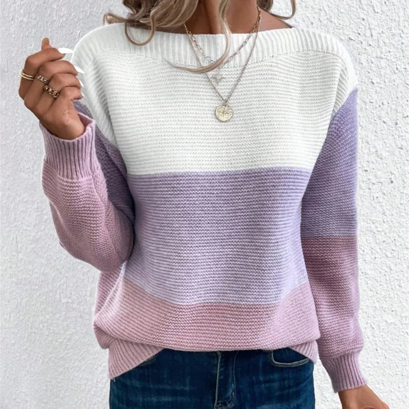 Women's Color-Block Knitted Sweater – Relaxed Fit, Cozy Patchwork Design, Soft Knitted Fabric, Available in Multiple Sizes 5