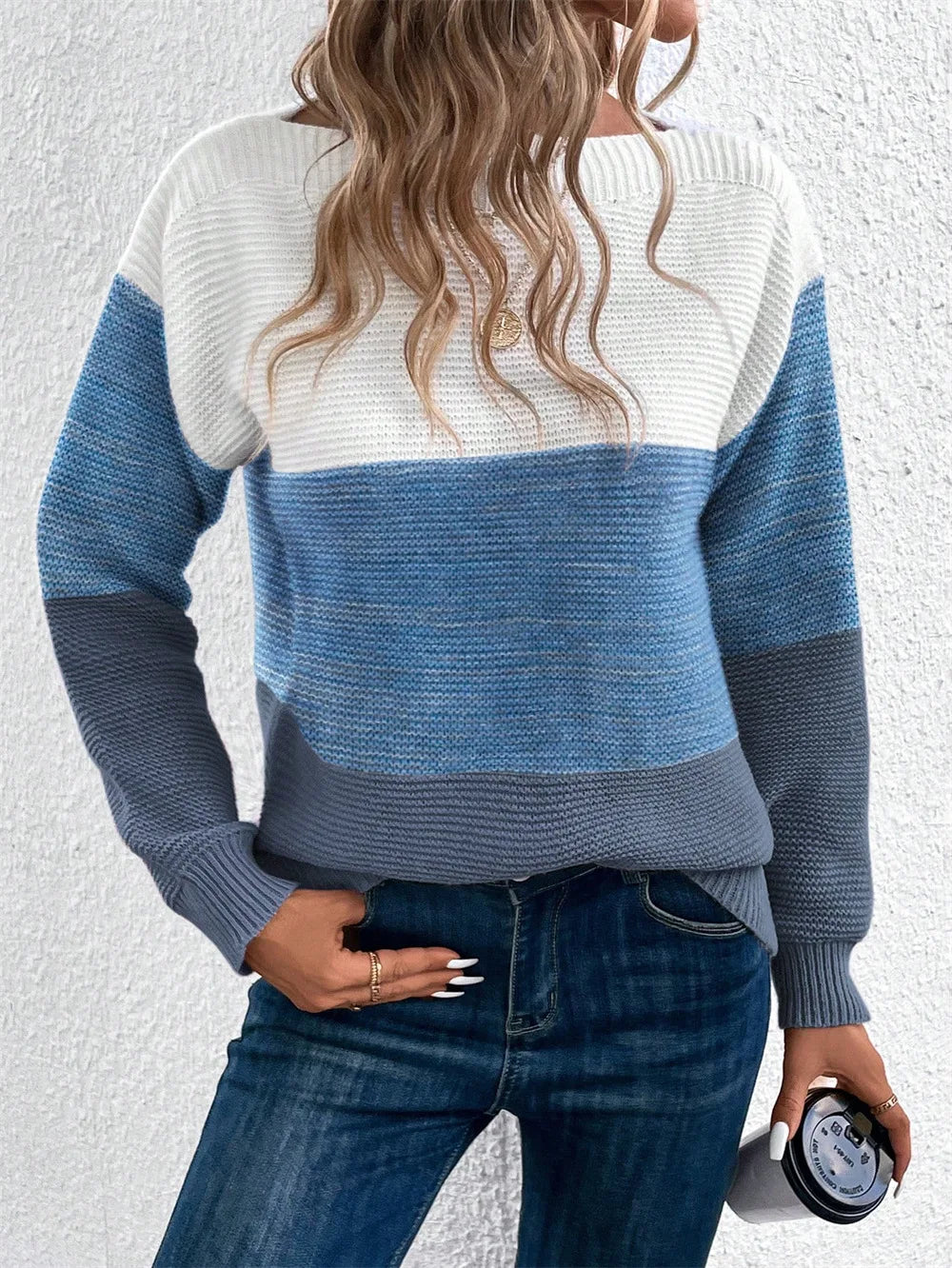 Women's Color-Block Knitted Sweater – Relaxed Fit, Cozy Patchwork Design, Soft Knitted Fabric, Available in Multiple Sizes 8