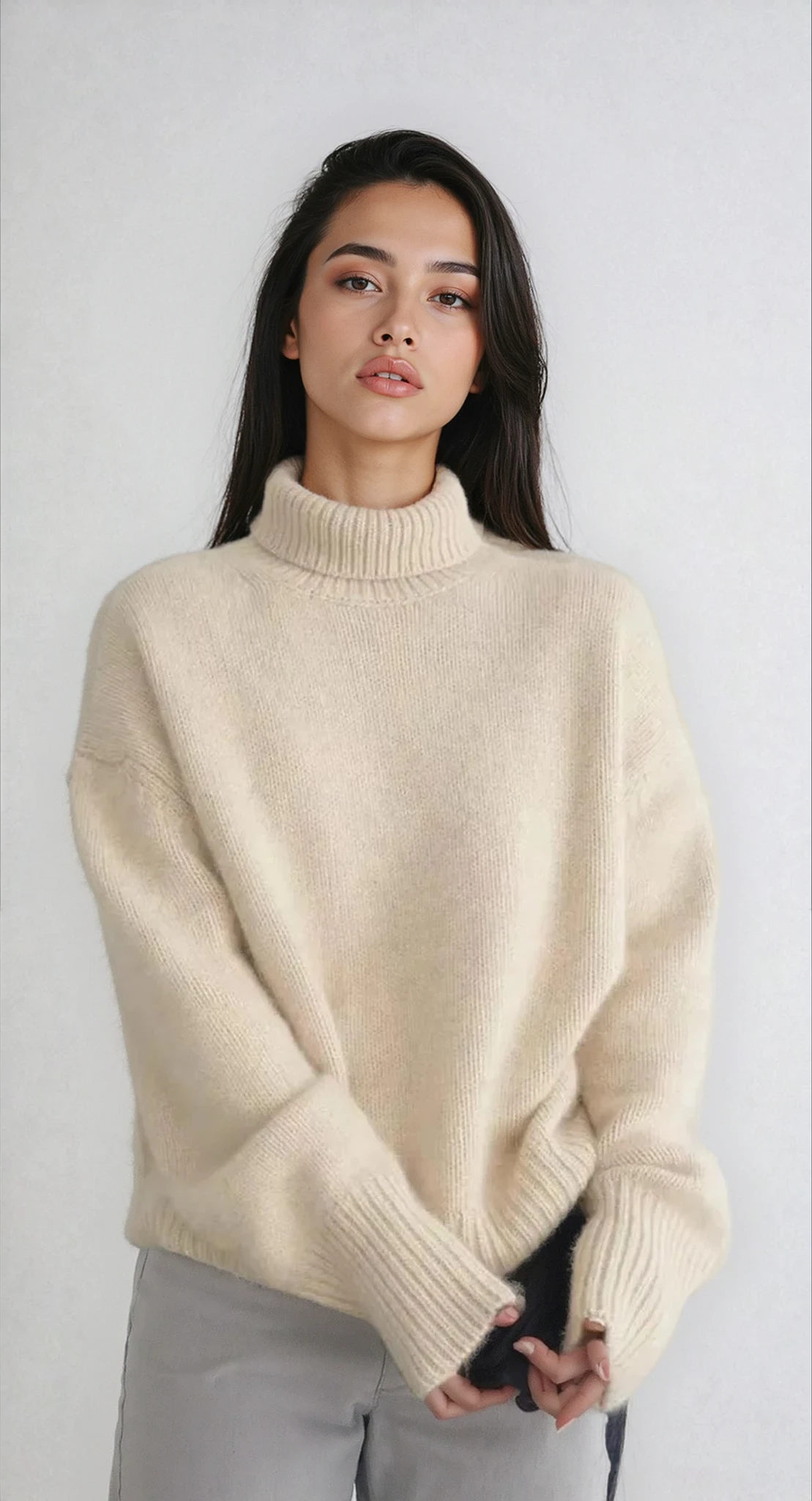 Women's Cozy Knitted Turtleneck Sweater – High Roll Neck, Long Sleeves, Relaxed Fit for Fall and Winter 1