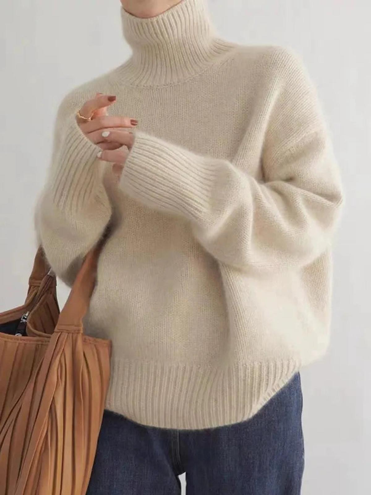 Women's Cozy Knitted Turtleneck Sweater – High Roll Neck, Long Sleeves, Relaxed Fit for Fall and Winter 2