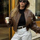 Women's Cropped Vintage Faux Leather Bomber 3