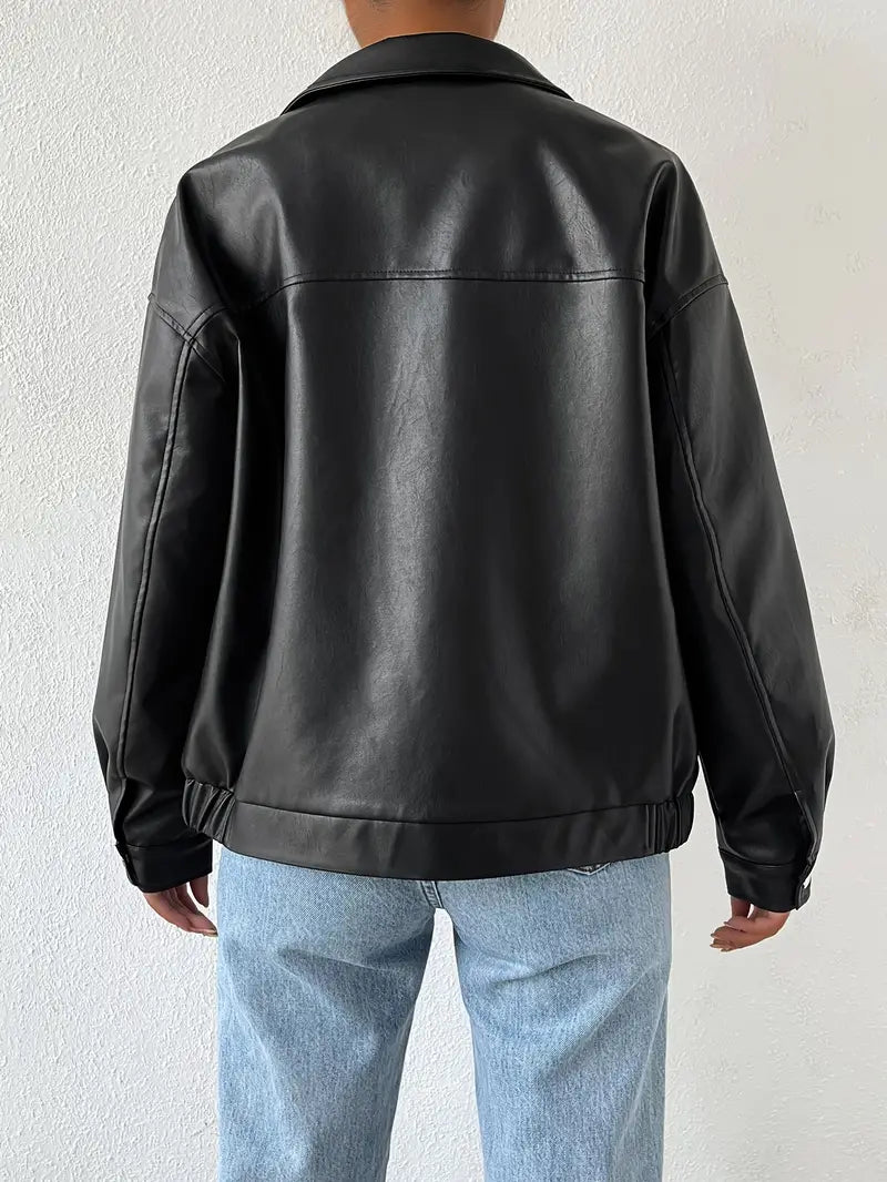 Women's Faux Leather Zip Jacket Black 3