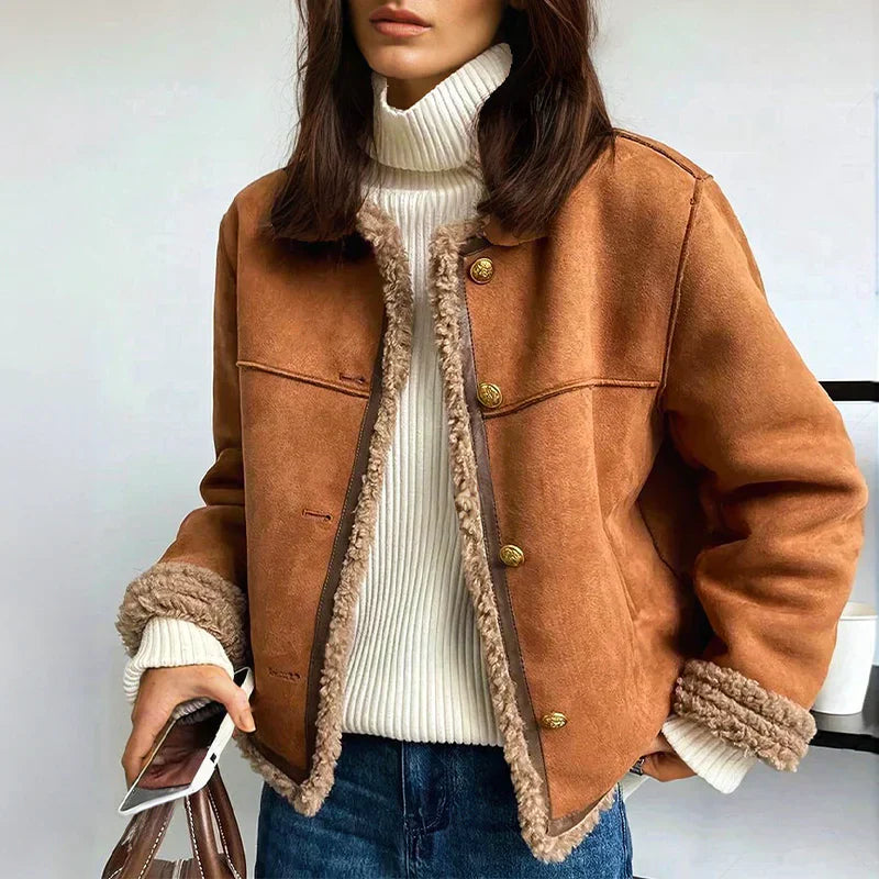 Women’s Faux Shearling Lined Suede Jacket 2